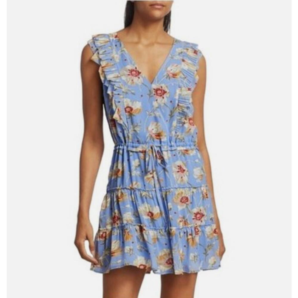Paige Barbarella Floral Print Silk Mini Dress Blue Women's S Flirty‎ Spring